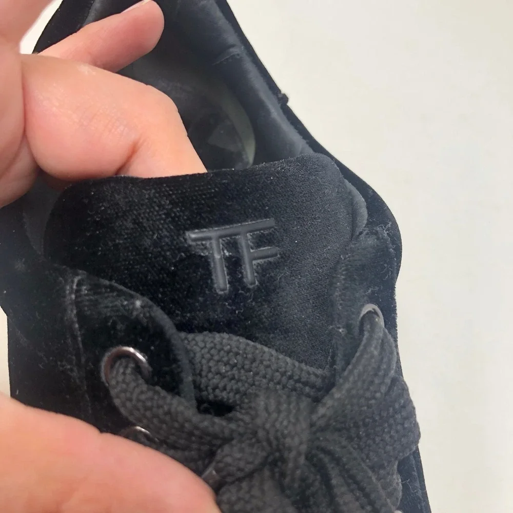 Tom‎ Ford Velvet Sneakers Mens 8 Black Low Top J0874T Made in Italy
